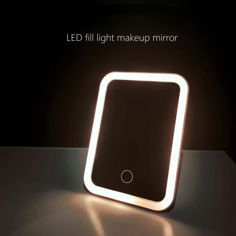 Espelho de maquiagem com tela sensível ao toque de led, espelho dobrável, iluminado, 3 cores